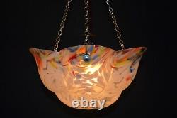 Pedant light art deco Vintage phenolic Bakelite C-1940s art glass chrome chains