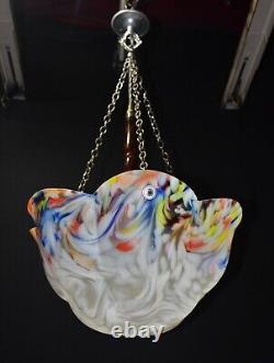 Pedant light art deco Vintage phenolic Bakelite C-1940s art glass chrome chains