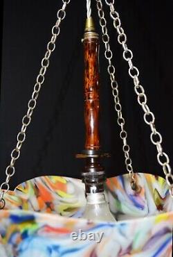 Pedant light art deco Vintage phenolic Bakelite C-1940s art glass chrome chains