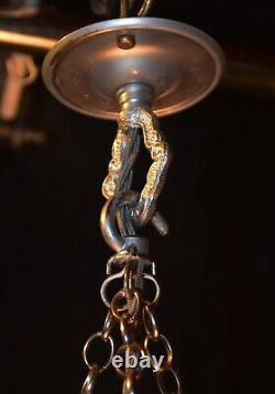 Pedant light art deco Vintage phenolic Bakelite C-1940s art glass chrome chains