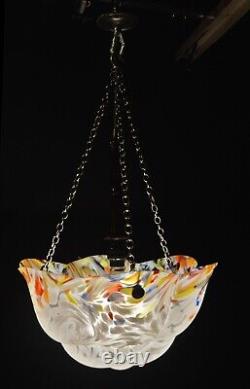 Pedant light art deco Vintage phenolic Bakelite C-1940s art glass chrome chains