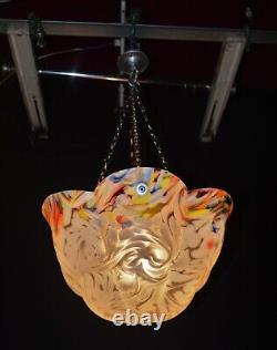 Pedant light art deco Vintage phenolic Bakelite C-1940s art glass chrome chains