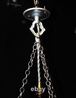 Pedant light art deco Vintage phenolic Bakelite C-1940s art glass chrome chains