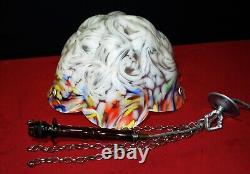 Pedant light art deco Vintage phenolic Bakelite C-1940s art glass chrome chains