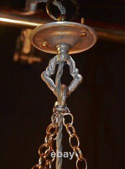Pedant light art deco Vintage phenolic Bakelite C-1940s art glass chrome chains