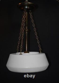 Pendant light art deco architectural C1930s plafoniere Opaline milk glass RARE