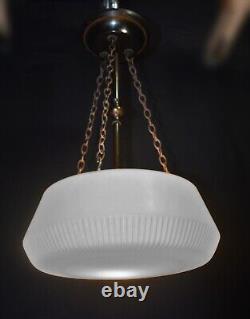 Pendant light art deco architectural C1930s plafoniere Opaline milk glass RARE