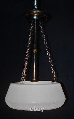 Pendant light art deco architectural C1930s plafoniere Opaline milk glass RARE