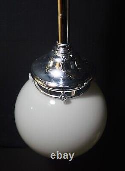 Pendant light industrial Art Deco mid-century Scandi Opaline glass Chrome plate