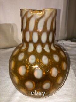 Phoenix Glass Amber Opalescent Coindot Round Neck Ball Pitcher-Mid 1880s Scarce