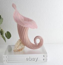 Pink / Gold Opaline CORNUCOPIA Vase by Archimede Seguso. Murano Italy Art Glass