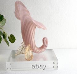 Pink / Gold Opaline CORNUCOPIA Vase by Archimede Seguso. Murano Italy Art Glass