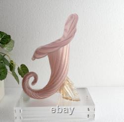 Pink / Gold Opaline CORNUCOPIA Vase by Archimede Seguso. Murano Italy Art Glass