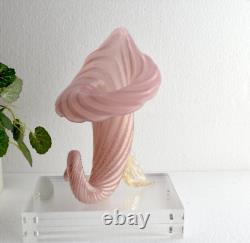 Pink / Gold Opaline CORNUCOPIA Vase by Archimede Seguso. Murano Italy Art Glass