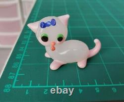 Pink & White Smoked Glass Kitten Sculpture Ornament Figurine Feline Cats RARE