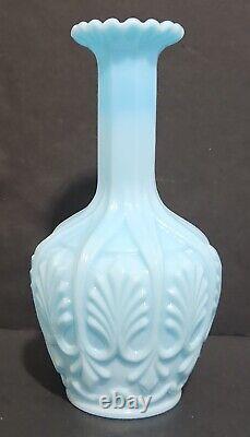 Portieux Vallerysthal France Art Nouveau Blue Opaline Glass Vase 7 1/2 T