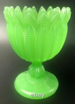 Portieux Vallerysthal Jade Green French Beaded Goblet Large Spooner Rare