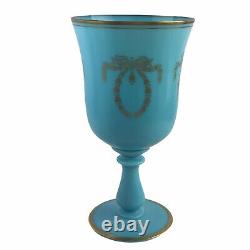 Portieux Vallerysthal PV France Art Deco Blue Opaline Glass Chalice Goblet 10