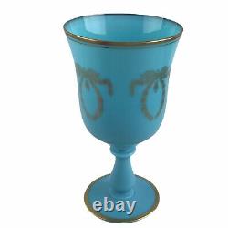 Portieux Vallerysthal PV France Art Deco Blue Opaline Glass Chalice Goblet 10