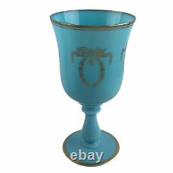 Portieux Vallerysthal PV France Art Deco Blue Opaline Glass Chalice Goblet 10