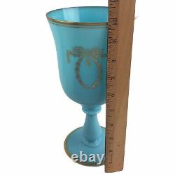 Portieux Vallerysthal PV France Art Deco Blue Opaline Glass Chalice Goblet 10