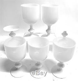 Portieux Vallerysthal Vintage White Opaline Goblets 6.5 Set of 7