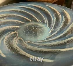 Pre 1945 R. Lalique Poissons 11 3/4 Opalescent Console Bowl Spiral Fish France