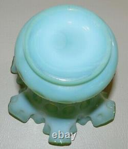 RARE 1950's VINTAGE FENTON OPALESCENT GREEN TOPAZ COIN DOT RUFFLED VASE 6 H