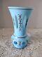 Rare 6.50 French Blue Opaline Cut Clear Art Glass Vase Hand Paint Gold Scroll