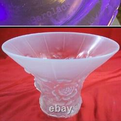 RARE ART DECO CZECH BAROLEC BLUE OPALESCENT Glass Vase ROSE Pattern D9.5 Signed