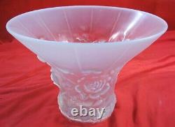 RARE ART DECO CZECH BAROLEC BLUE OPALESCENT Glass Vase ROSE Pattern D9.5 Signed