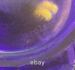 RARE ART DECO CZECH BAROLEC BLUE OPALESCENT Glass Vase ROSE Pattern D9.5 Signed