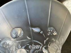 RARE ART DECO CZECH BAROLEC BLUE OPALESCENT Glass Vase ROSE Pattern D9.5 Signed