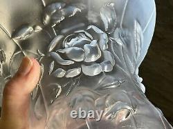 RARE ART DECO CZECH BAROLEC BLUE OPALESCENT Glass Vase ROSE Pattern D9.5 Signed