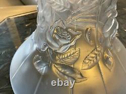 RARE ART DECO CZECH BAROLEC BLUE OPALESCENT Glass Vase ROSE Pattern D9.5 Signed