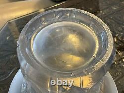 RARE ART DECO CZECH BAROLEC BLUE OPALESCENT Glass Vase ROSE Pattern D9.5 Signed