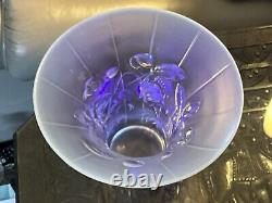RARE ART DECO CZECH BAROLEC BLUE OPALESCENT Glass Vase ROSE Pattern D9.5 Signed