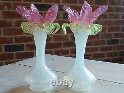 RARE Antique PAIR Opalescent KRALIK Art GLASS Florfiform VASES Vase ART NOUVEAU