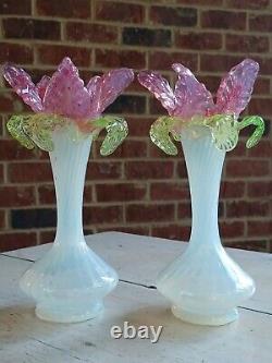 RARE Antique PAIR Opalescent KRALIK Art GLASS Florfiform VASES Vase ART NOUVEAU