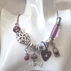 RARE Collectable GDYS PARIS Necklace Silver Tone Charms Amethyst Glass Opaline