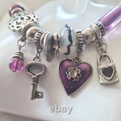 RARE Collectable GDYS PARIS Necklace Silver Tone Charms Amethyst Glass Opaline