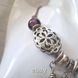 RARE Collectable GDYS PARIS Necklace Silver Tone Charms Amethyst Glass Opaline