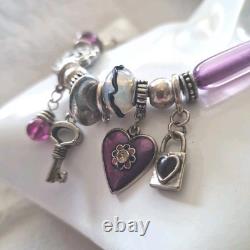 RARE Collectable GDYS PARIS Necklace Silver Tone Charms Amethyst Glass Opaline
