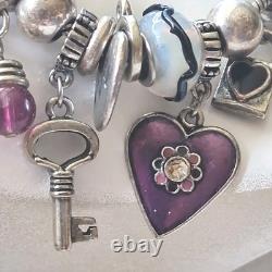RARE Collectable GDYS PARIS Necklace Silver Tone Charms Amethyst Glass Opaline