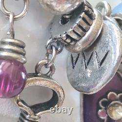 RARE Collectable GDYS PARIS Necklace Silver Tone Charms Amethyst Glass Opaline