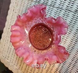 RARE ELEGANT FENTON Cranberry Opalescent Hobnail Bowls on Golden Cherub Stands