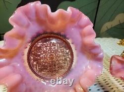 RARE ELEGANT FENTON Cranberry Opalescent Hobnail Bowls on Golden Cherub Stands