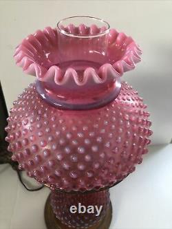 RARE Fenton Glass Cranberry Opalescent Hobnail Lamp