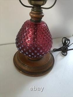 RARE Fenton Glass Cranberry Opalescent Hobnail Lamp