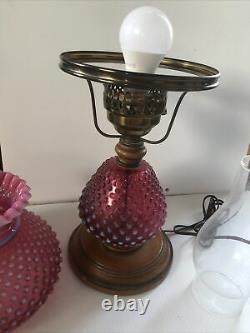 RARE Fenton Glass Cranberry Opalescent Hobnail Lamp